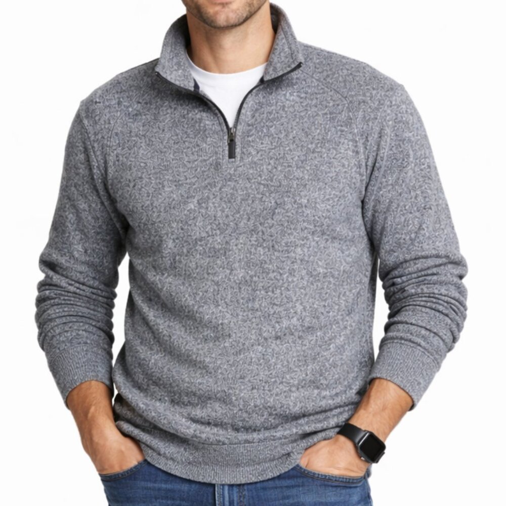 Old Navy Pullover XXL Men Quarter Zip Gray Textured Mock Neck Sweater Casual New